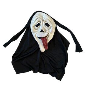 Rare 1990s Easter Unlimited Scream Ghost Face Mask Red Tongue With Hood